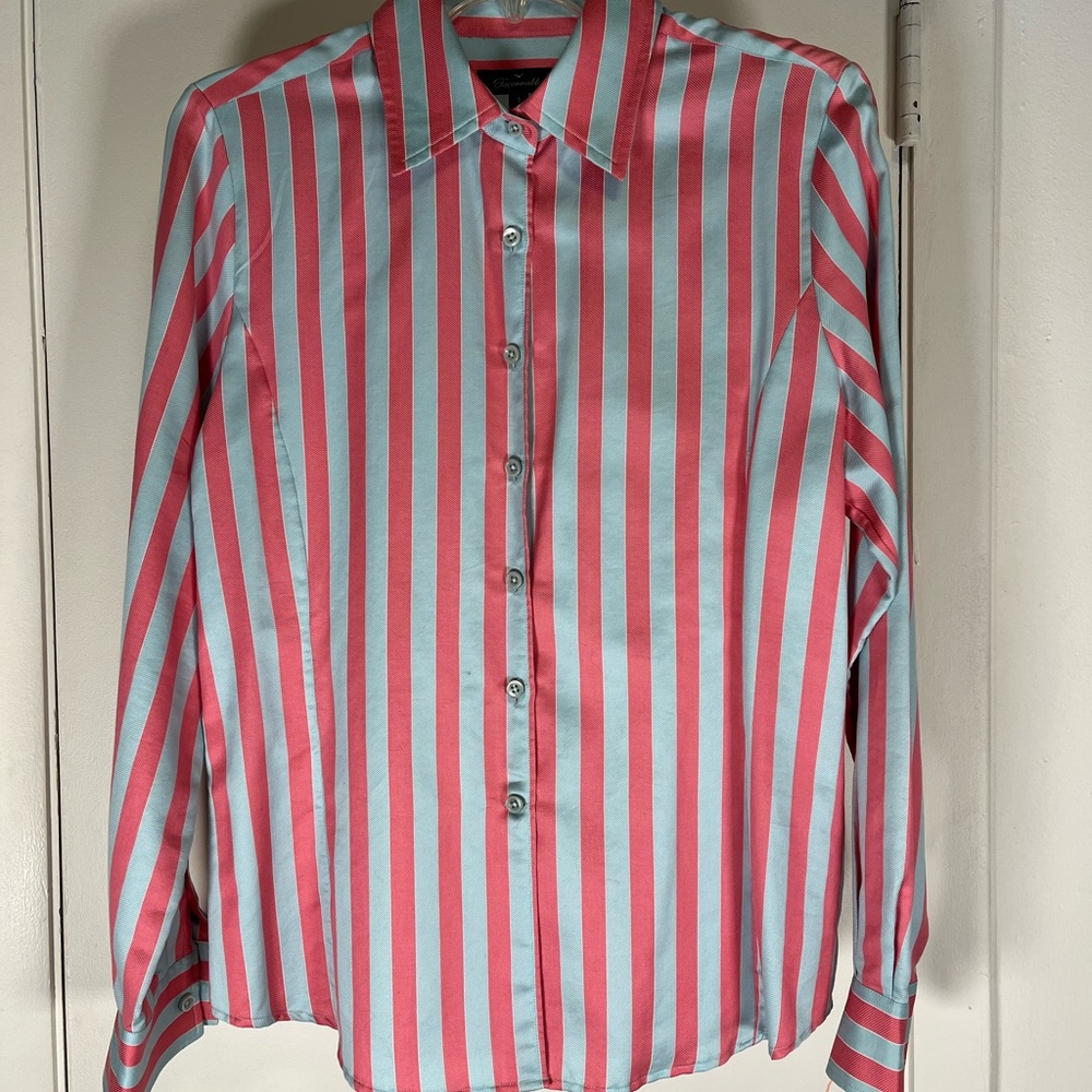 Faconnable Pink and Blue Striped Blouse. Never Worn.